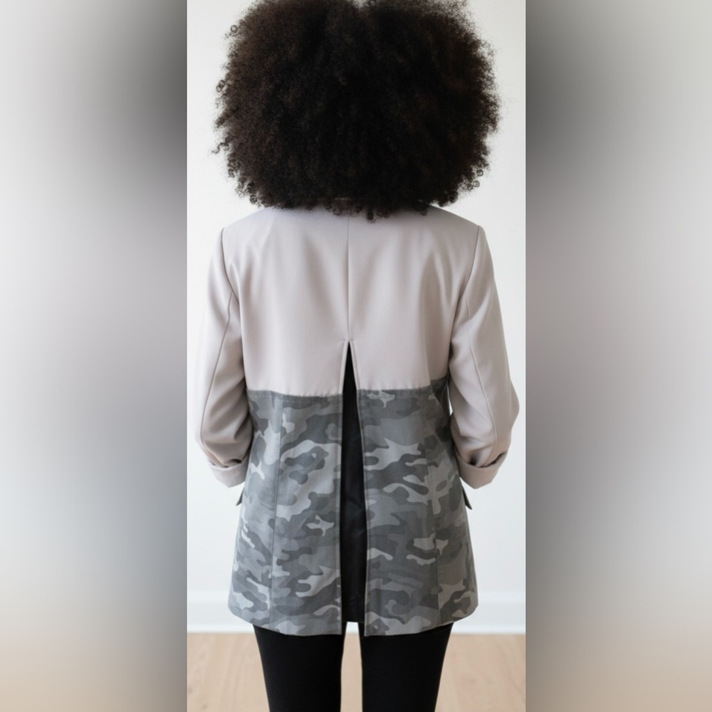 Upcycled Gray camo Patchwork zip back Blazer size… - image 4
